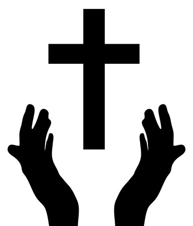 A cross with open hands underneath